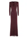 Self-portrait Cutout Embellished Mesh Gown In Burgundy