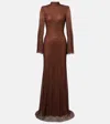 Self-portrait Rhinestone Mesh Maxi Dress In Brown