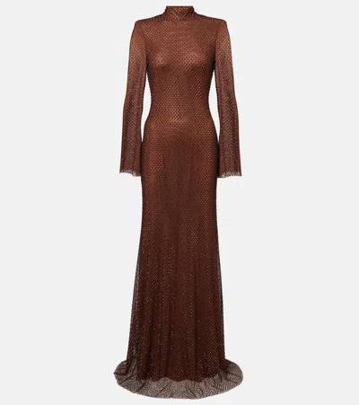 Self-portrait Embellished Maxi Dress In Brown