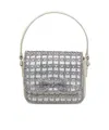 Self-portrait Micro Crystal-embellished Satin And Leather Top Handle Bag In Gray