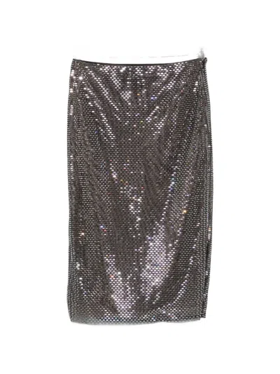 Self-portrait Gunmetal Rhinestone Midi Skirt In Gray