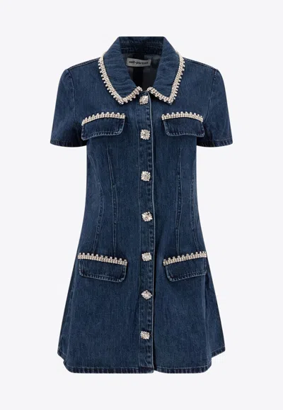 Self-portrait Embellished Mini Denim Dress