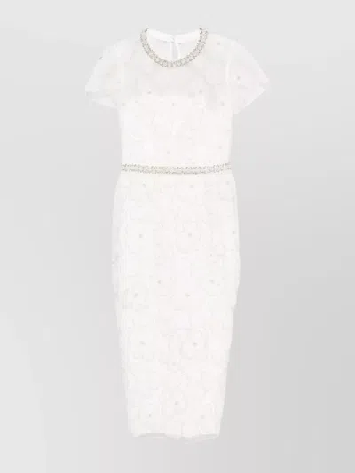 Self-portrait Embellished Neckline Floral Midi Dress In White