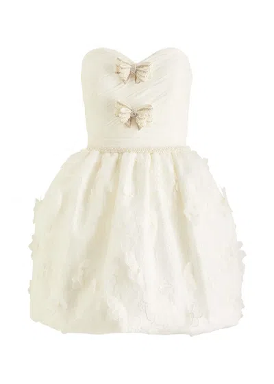 Self-portrait Embellished Organza Mini Dress In White