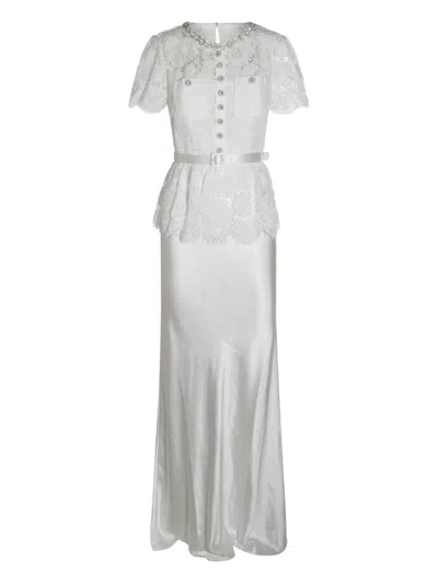 Self-portrait Embellished Peplum Lace Maxi Dress In Gray