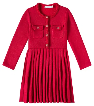 Self-portrait Kids' Embellished Pleated Dress In Red