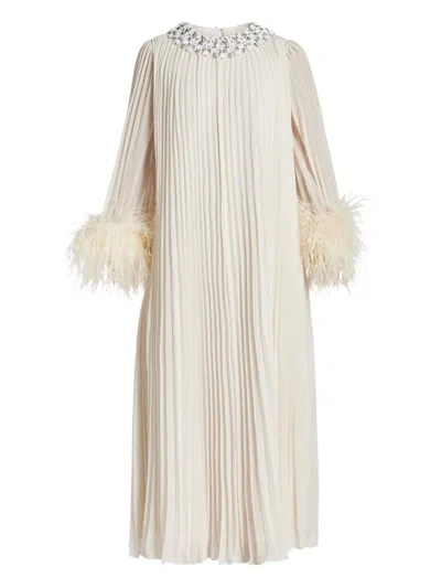 Self-portrait Embellished Pleated Dress In White
