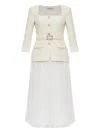Self-portrait Womens Cream Long-sleeve Boucle Chiffon Midi Dress In White