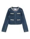 Self-portrait Embellished-pocket Denim Jacket In Blue