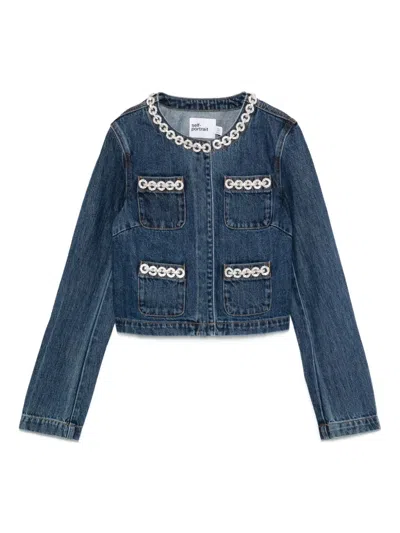 Self-portrait Embellished-pocket Denim Jacket In Blue
