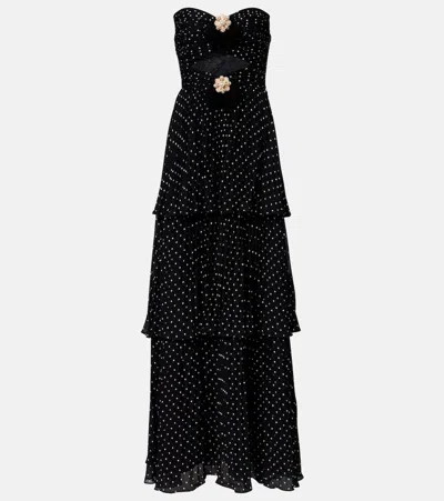 Self-portrait Embellished Polka-dot Tiered Gown In Black
