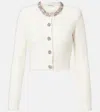 Self-portrait Cropped Sweater With Textured Boucle Knit And Crystal Embellishments In White