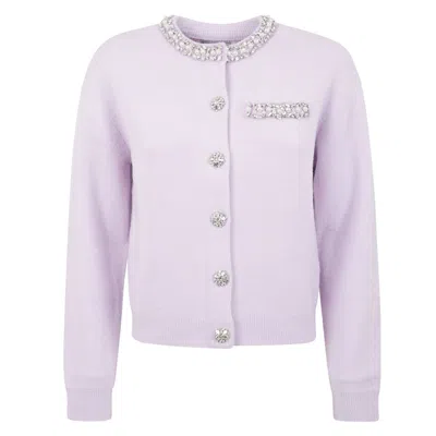 SELF-PORTRAIT EMBELLISHED ROUND NECK CARDIGAN WITH CRYSTAL ACCENTS