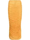 Self-portrait Ruched Crystal-embellished Mesh Midi Skirt In Orange