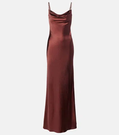 Self-portrait Embellished Satin Gown In Burgundy