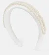 Self-portrait Embellished Satin Headband In White