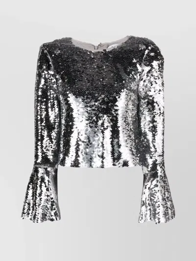 SELF-PORTRAIT EMBELLISHED SEQUIN CREWNECK TOP