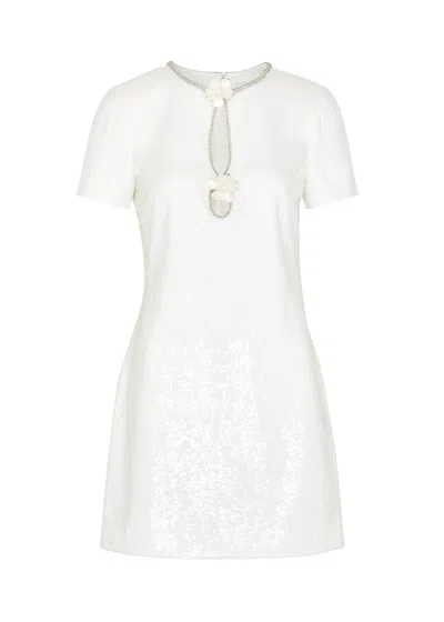 Self-portrait Embellished Sequin Mini Dress In White
