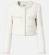 Self-portrait White Crewneck Jacket With Sequin And Faux-pearls Embellishments In Tech Fabric Woman In White