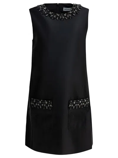 Self-portrait Self Portrait Black Taffeta Embellished Trim Mini Dress