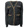 Self-portrait Embellished Single-breasted Tweed Jacket In Black Polyester In Black