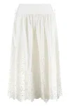 Self-portrait White Cotton Embroidered Midi Skirt Clothing In Gray