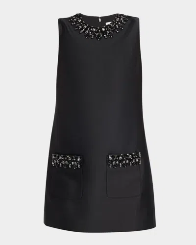 Self-portrait Embellished Taffeta Mini Dress In Black