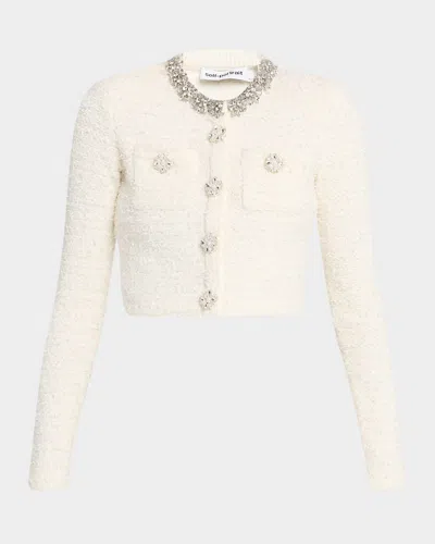 SELF-PORTRAIT EMBELLISHED TEXTURED KNIT CARDIGAN