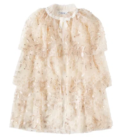 Self-portrait Kids' Embellished Tiered Tulle Dress In White