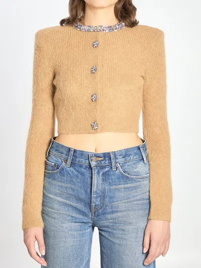 Self-portrait Embellished Trim Cardigan In Brown