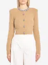 Self-portrait Brown Embellished Trim Cardigan Clothing In Gold