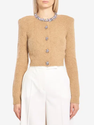Self-portrait Embellished Trim Cardigan In Brown