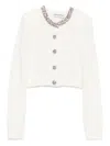 Self-portrait Cropped Sweater With Textured Boucle Knit And Crystal Embellishments In Sand