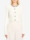 Self-portrait Embellished Trim Cardigan In White