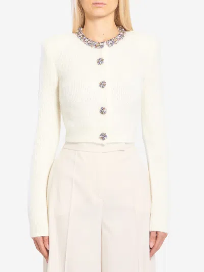 Self-portrait Embellished Trim Cardigan In White