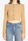 Self-portrait Embellished Trim Cropped Cardigan In Brown