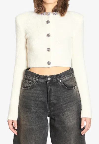 Self-portrait Embellished Trim Cropped Cardigan In White