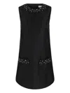 Self-portrait Sleeveless Black Midi Dress With Beadwork And Patch Pockets In Black