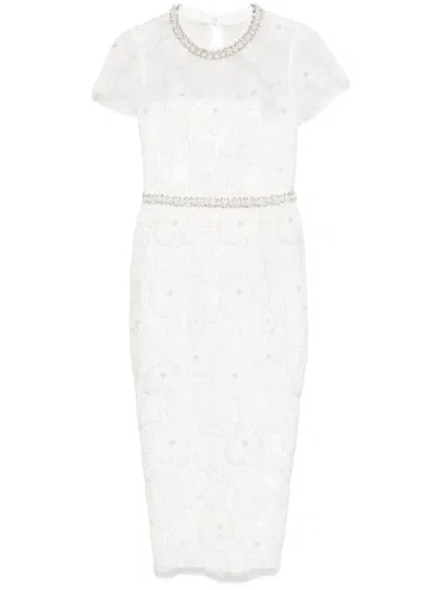Self-portrait Embellished Tulle Midi Dress In White