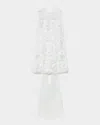 Self-portrait White Crewneck Sleeveless Mini Dress With All-over Floral Embroidery And Maxi Bow On The Rear In Tec In White