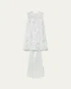 Self-portrait White Crewneck Sleeveless Mini Dress With All-over Floral Embroidery And Maxi Bow On The Rear In Tec In White