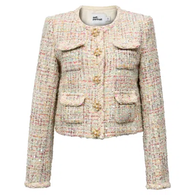 Self-portrait Embellished Tweed Blazer In Multicolor Polyester