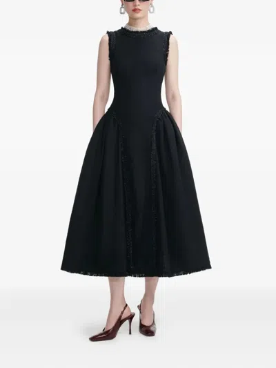 Self-portrait Embellished Tweed Dress In Black