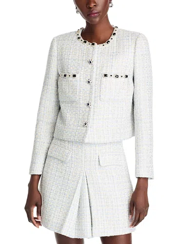 Self-portrait Embellished Tweed Jacket In Blue
