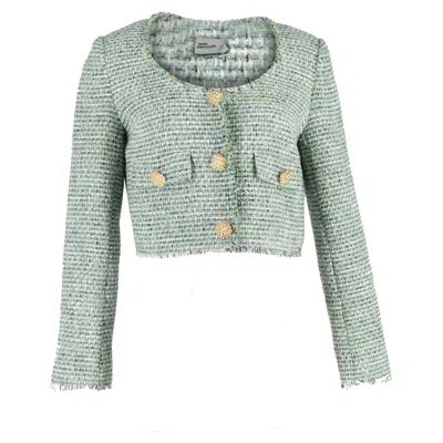 Self-portrait Embellished Tweed Jacket In Green Polyester