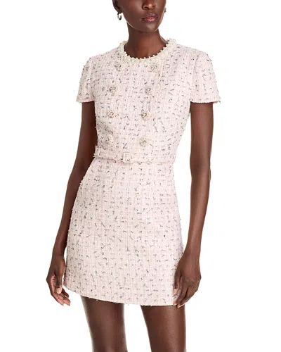 Self-portrait Embellished Tweed Mini Dress In Pink