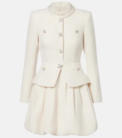 Self-portrait Embellished Tweed Minidress In White