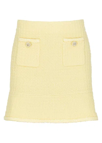 Self-portrait Embellished Waffle-knit Mini Skirt In Yellow