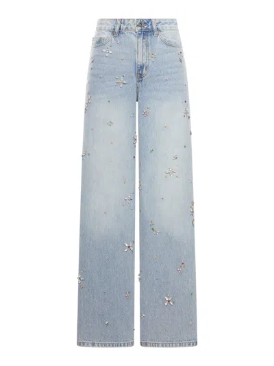 Self-portrait Embellished Wide Leg Jeans In Blue