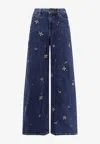 Self-portrait Embellished Wide-leg Jeans In Blue